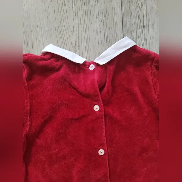 Ralph Lauren Girls' Red Velour Peter Pan Collar Button Back Dress 6Y